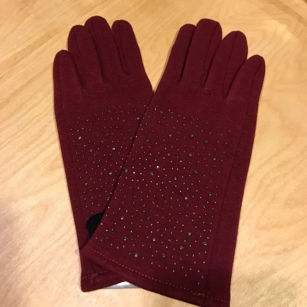 Burgundy Bling Fleece Texting Gloves